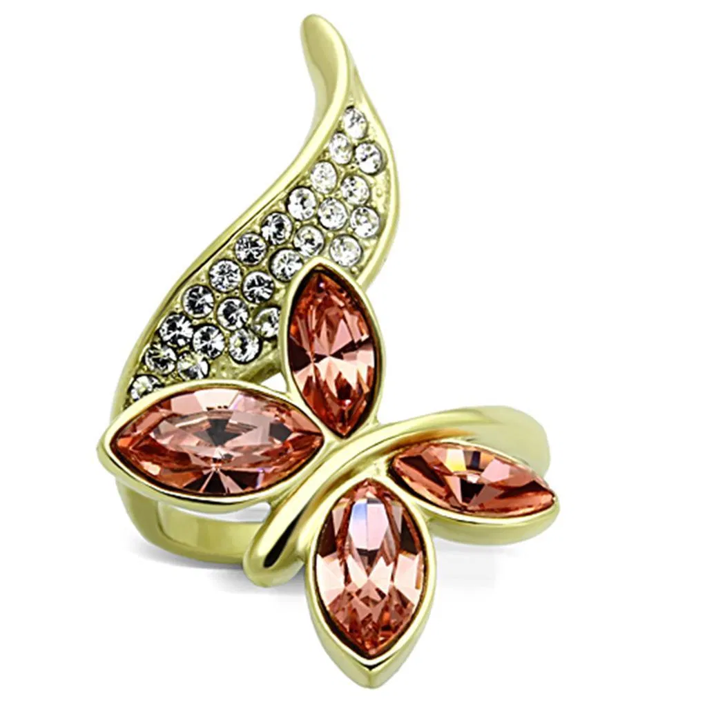 TK1288 - IP Gold(Ion Plating) Stainless Steel Ring with Top Grade Crystal in Light Peach - Grocery