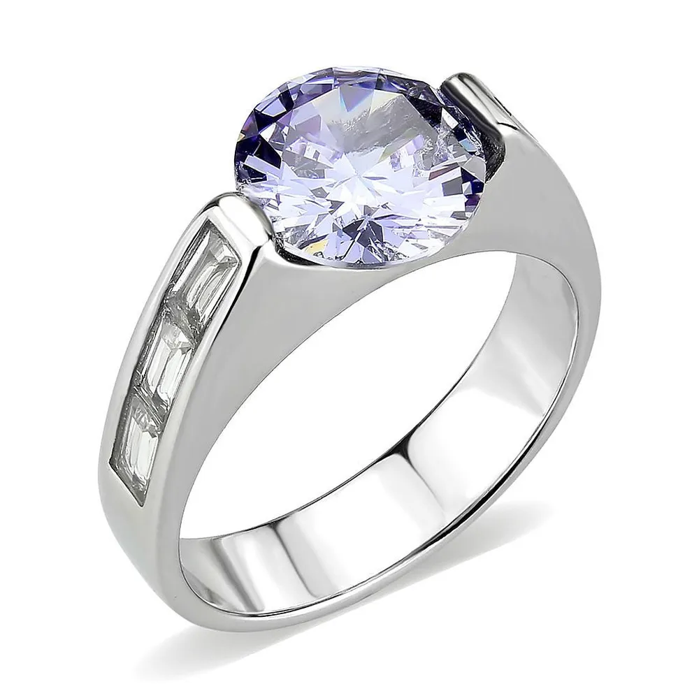 TK3780 - High polished (no plating) Stainless Steel Ring with AAA Grade CZ in LightAmethyst - Grocery