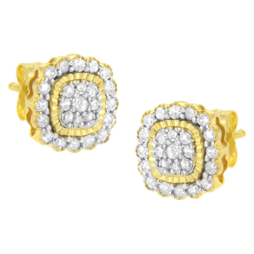 10K Yellow Gold Plated .925 Sterling Silver 1/2 cttw Round-Cut Diamond Halo Sunburst Stud Earrings (I-J Color, I2-I3 Clarity) - Grocery
