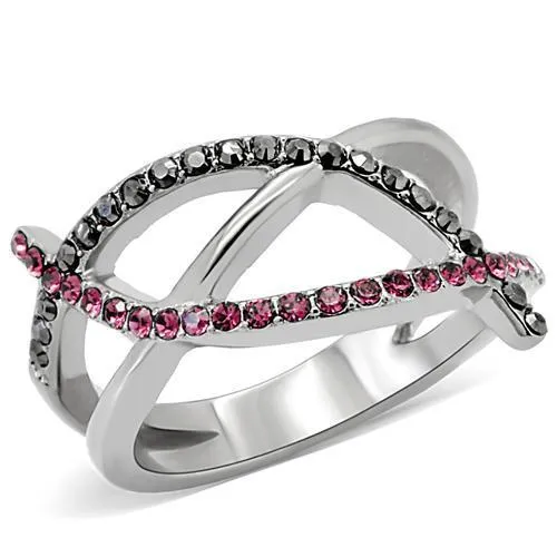 TK156 - High polished (no plating) Stainless Steel Ring with Top Grade Crystal in Multi Color - Grocery