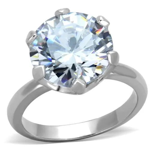 TK1823 - High polished (no plating) Stainless Steel Ring with AAA Grade CZ in Clear - Grocery