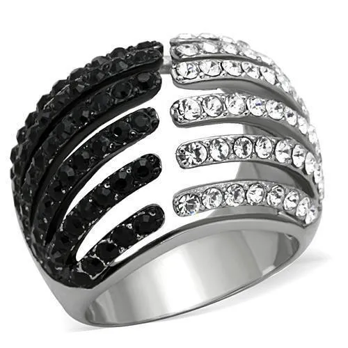 TK1686 - Two-Tone IP Black Stainless Steel Ring with Top Grade Crystal in Jet - Grocery