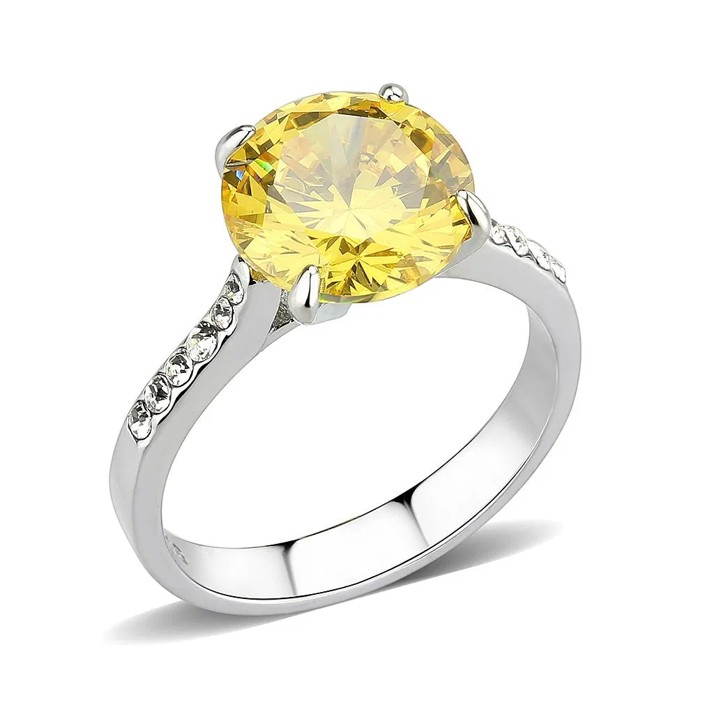 TK3783 - High polished (no plating) Stainless Steel Ring with AAA Grade CZ in Topaz - Grocery