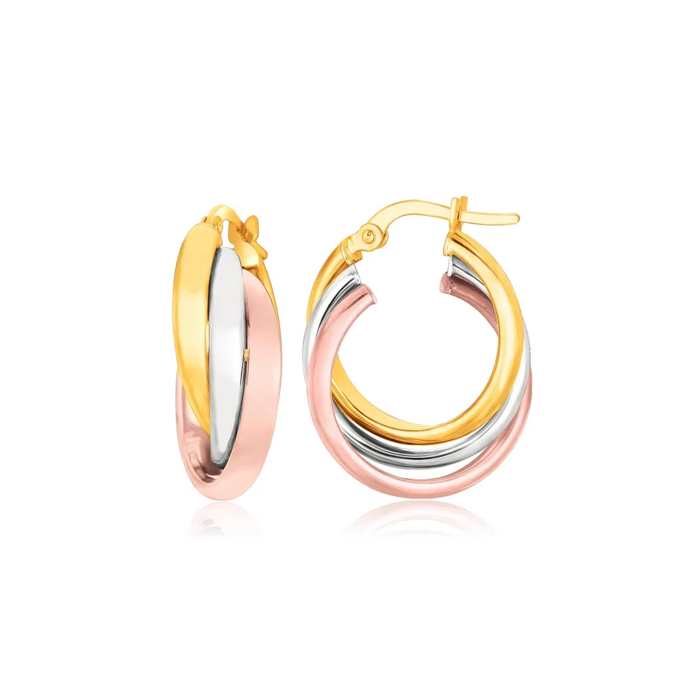 14k Tri-Color Gold Domed Tube Intertwined Earrings - Grocery