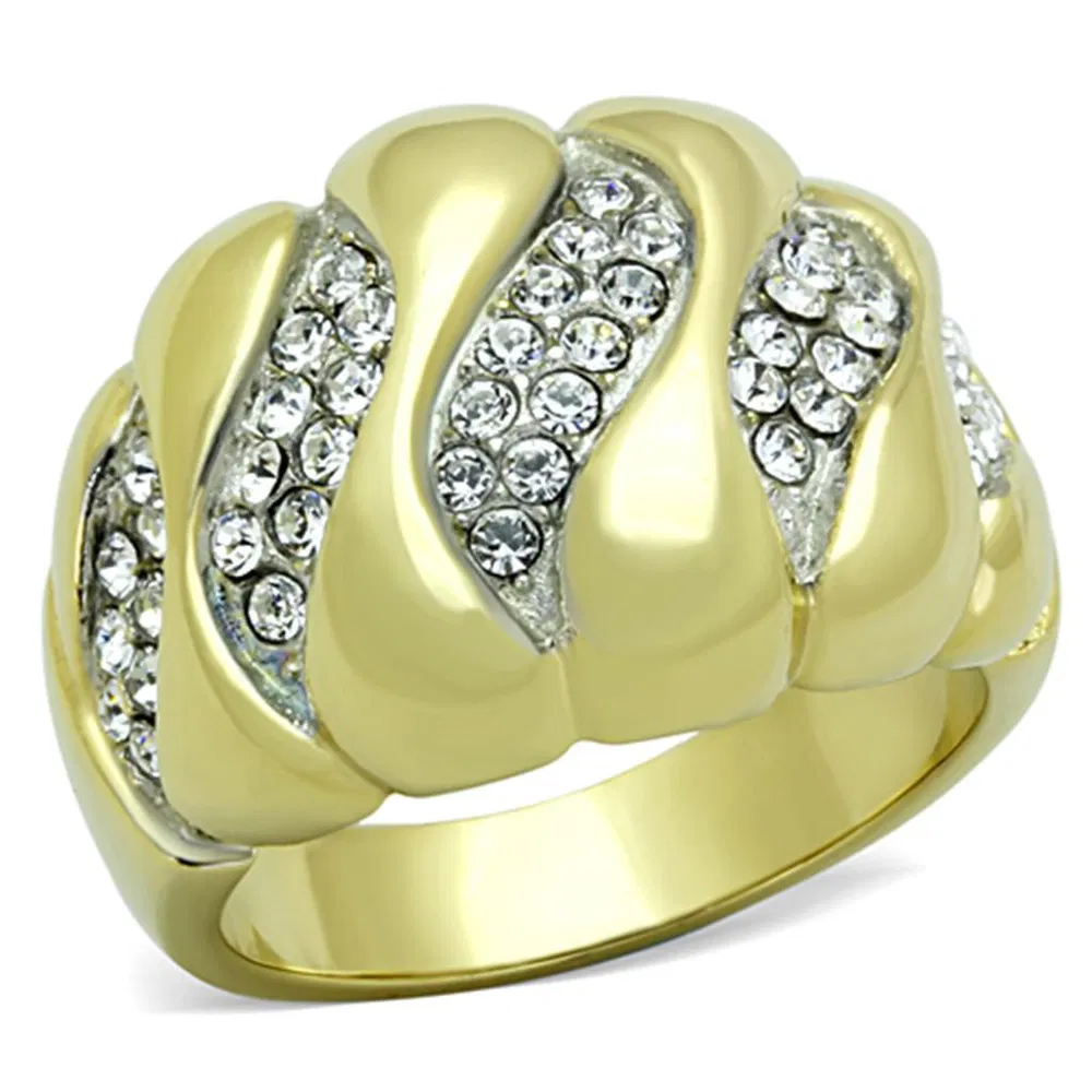 TK1559 - Two-Tone IP Gold (Ion Plating) Stainless Steel Ring with Top Grade Crystal in Clear - Grocery