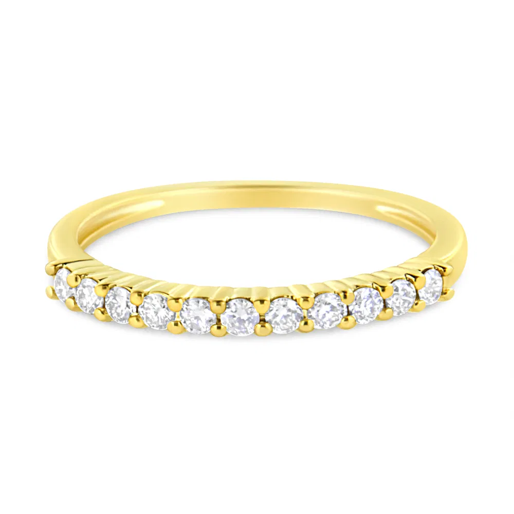 IGI Certified 1/4 Cttw Diamond 10K Yellow Gold Prong Set Fluted Band Style Ring (I-J Color, I2-I3 Clarity) - Grocery