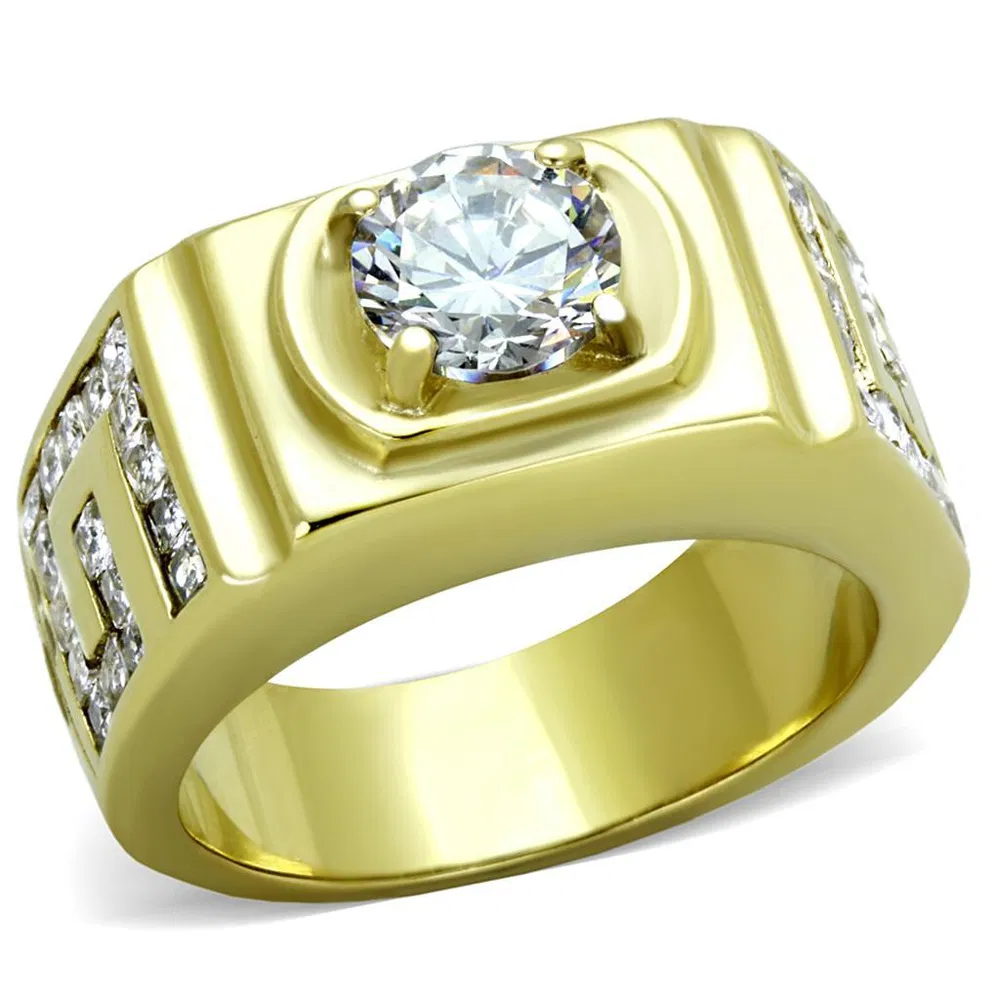TK2045 - IP Gold(Ion Plating) Stainless Steel Ring with AAA Grade CZ in Clear - Grocery