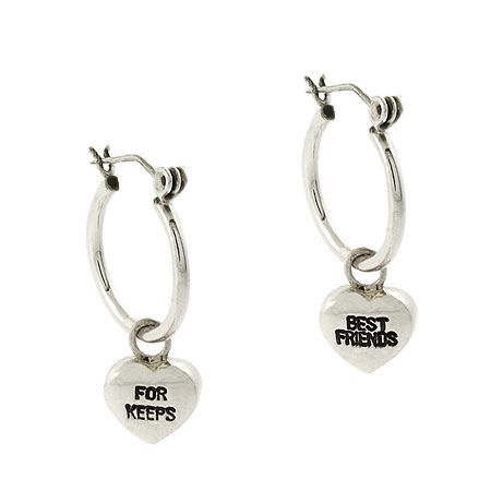 Sterling Silver Best Friends For Keeps Puffed Heart Charm Hoop Dangle Earrings - Grocery
