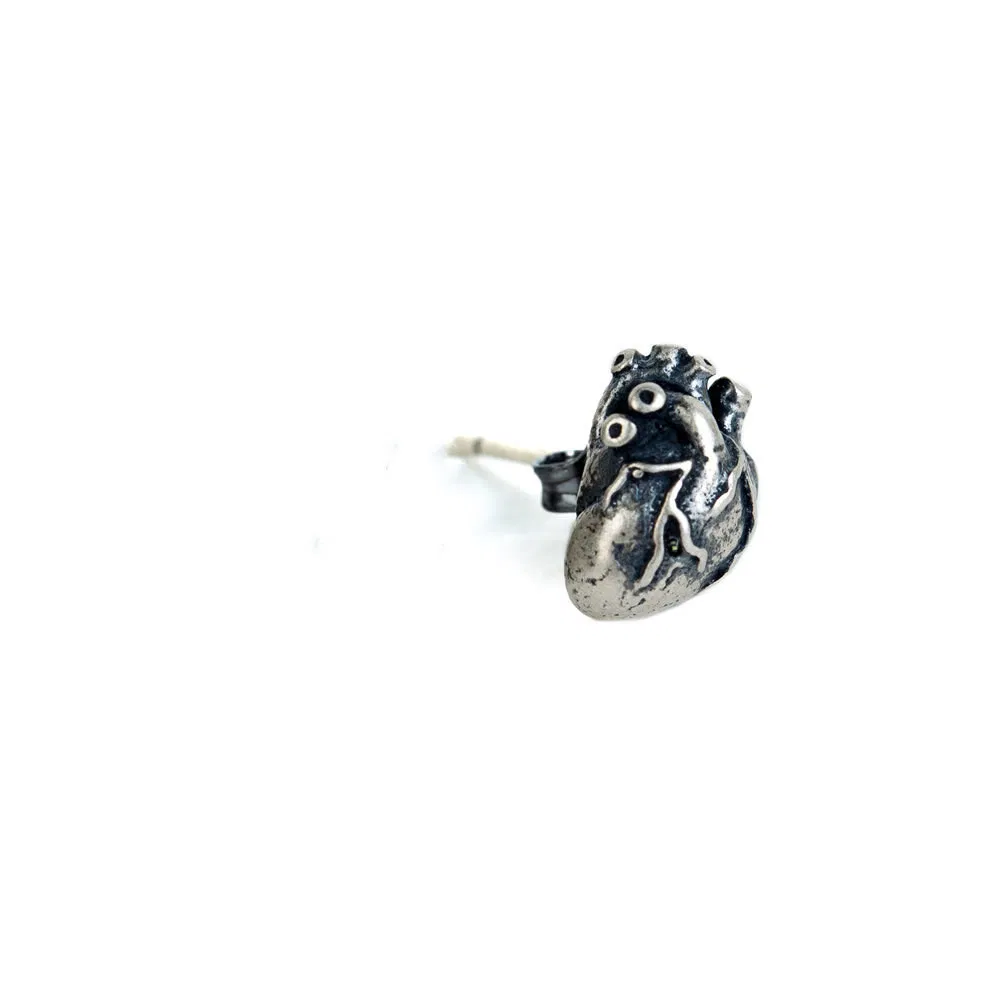Silver Vintage Women's Stud Earrings Punk Heart - Grocery