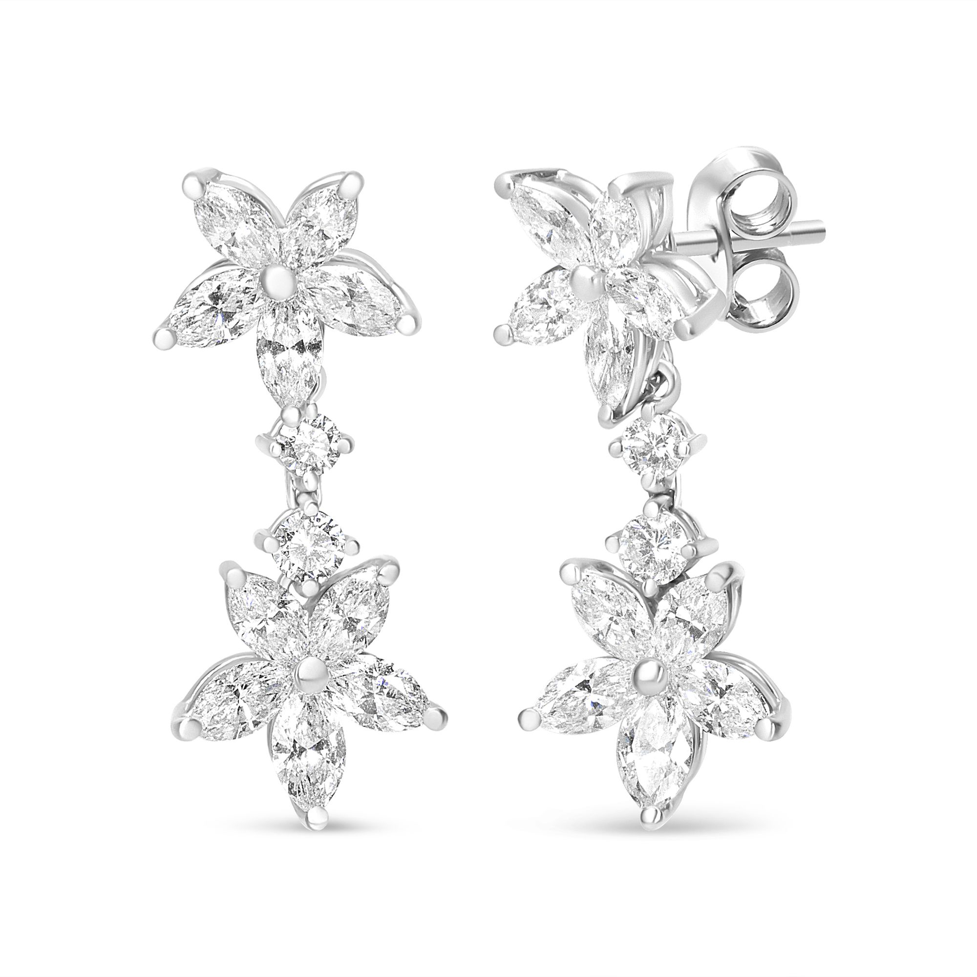 18k White Gold 6.0 Cttw Marquise Diamond Floral Dangle Drop Earrings (E-F Color, VS1-VS2 Clarity) - Grocery
