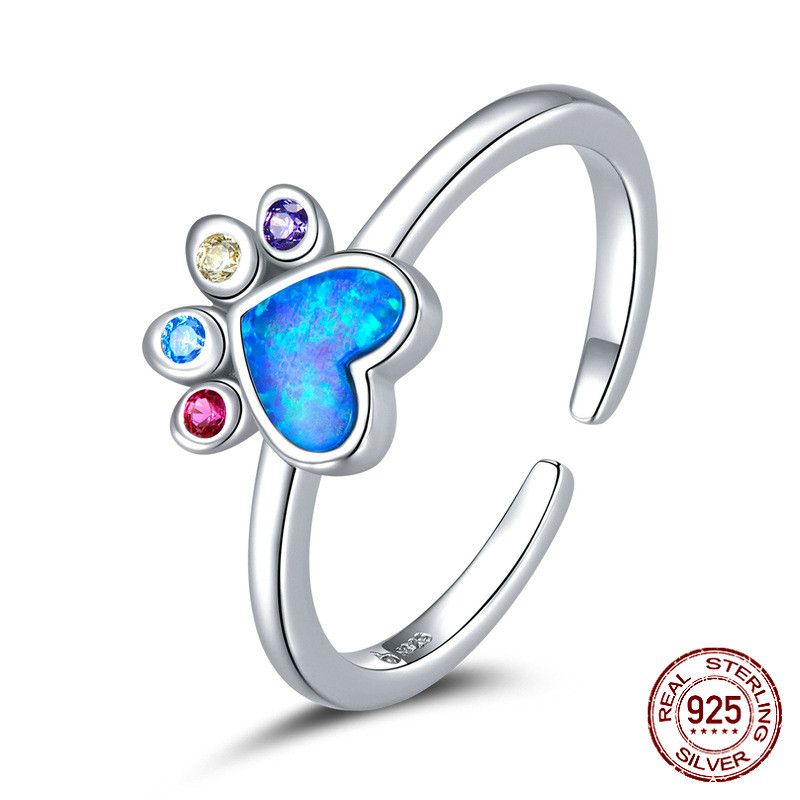 Colored Zircon Cute Paw Print Ring For Men And Women - Grocery