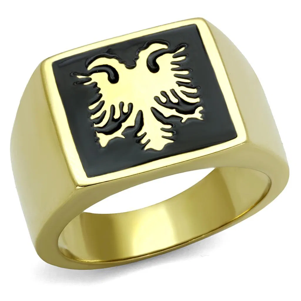 TK2373 - IP Gold(Ion Plating) Stainless Steel Ring with Epoxy in Jet - Grocery