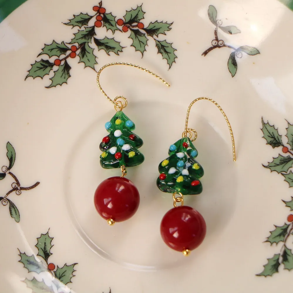 Christmas Tree Glazed Earrings - Grocery