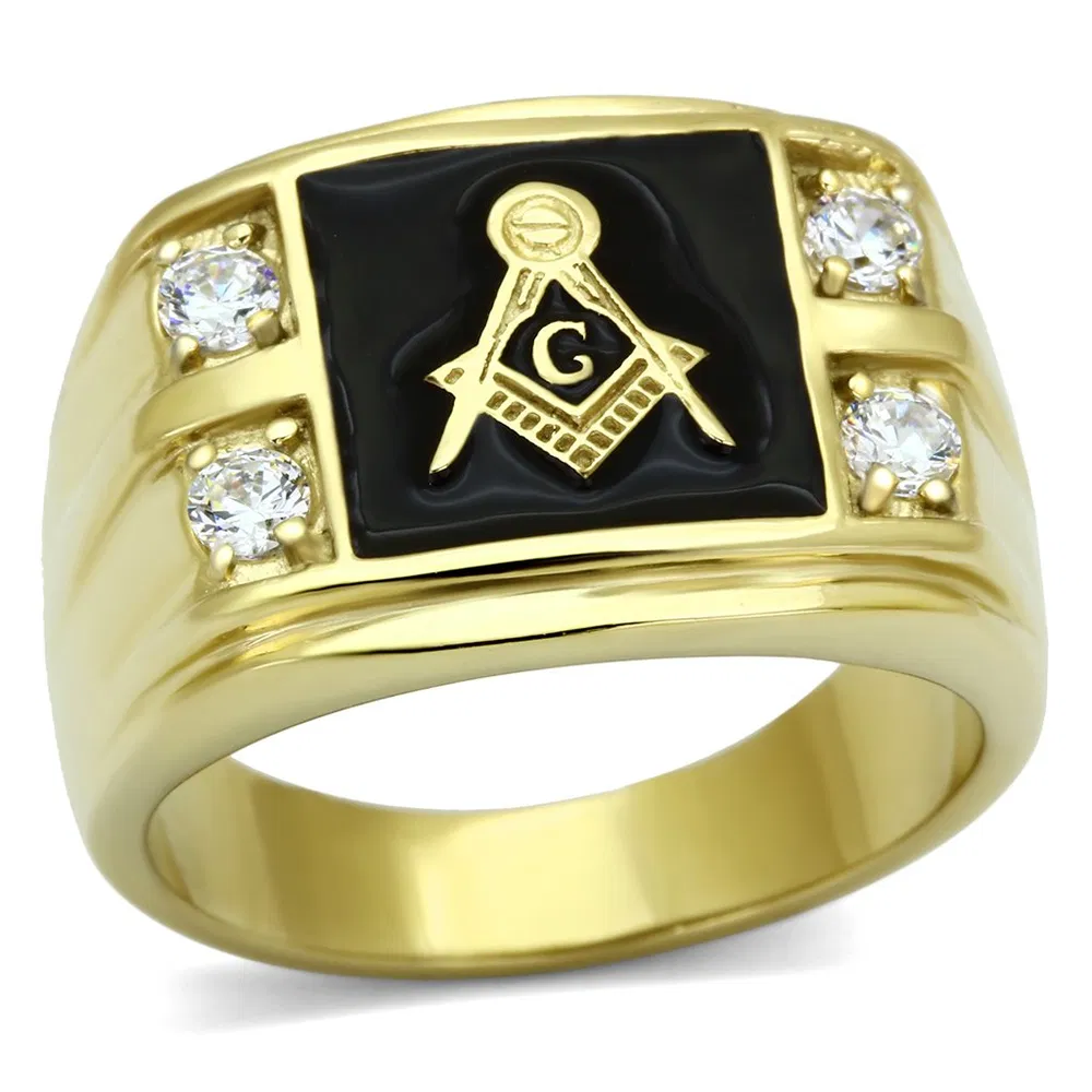 TK719 - IP Gold(Ion Plating) Stainless Steel Ring with AAA Grade CZ in Clear - Grocery
