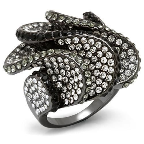 LO1635 - TIN Cobalt Black Brass Ring with Top Grade Crystal in Multi Color - Grocery