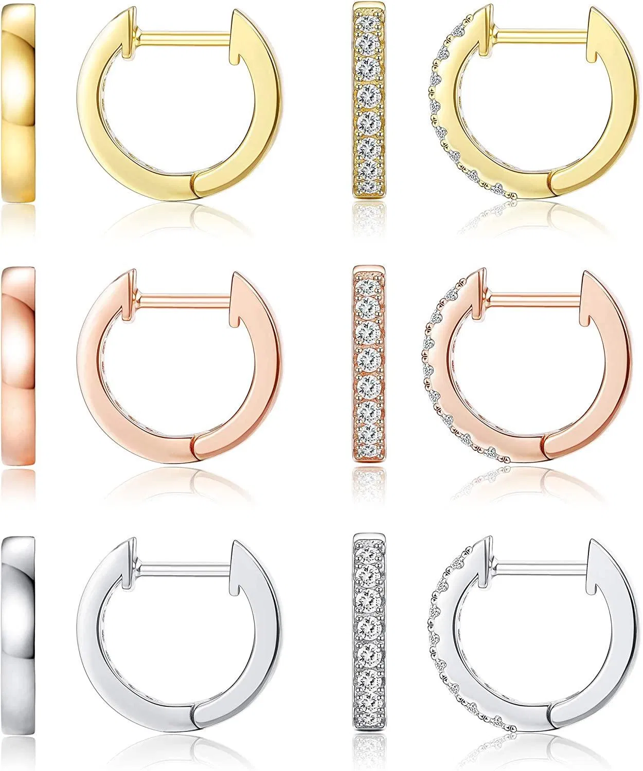 6 Pairs Huggie Hoop Earrings for Women Men Small Hoops Cubic Zirconia Pave Earrings Endless Cartilage Hoop Earrings Set - Grocery