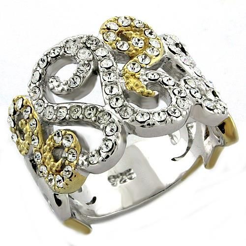 LOAS1019 - Gold+Rhodium 925 Sterling Silver Ring with Top Grade Crystal in Clear - Grocery