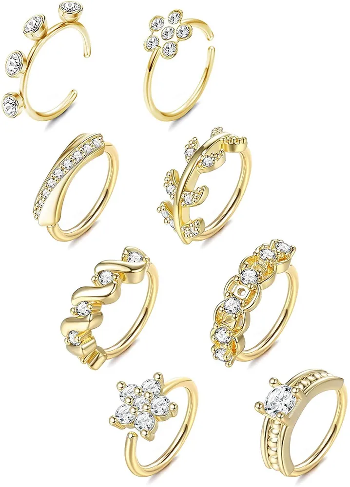 8Pcs Nose Hoop Ring for Women Small Nose Hoop Stainless Steel CZ Ear Cartilage Body Piercing Jewelry - Grocery