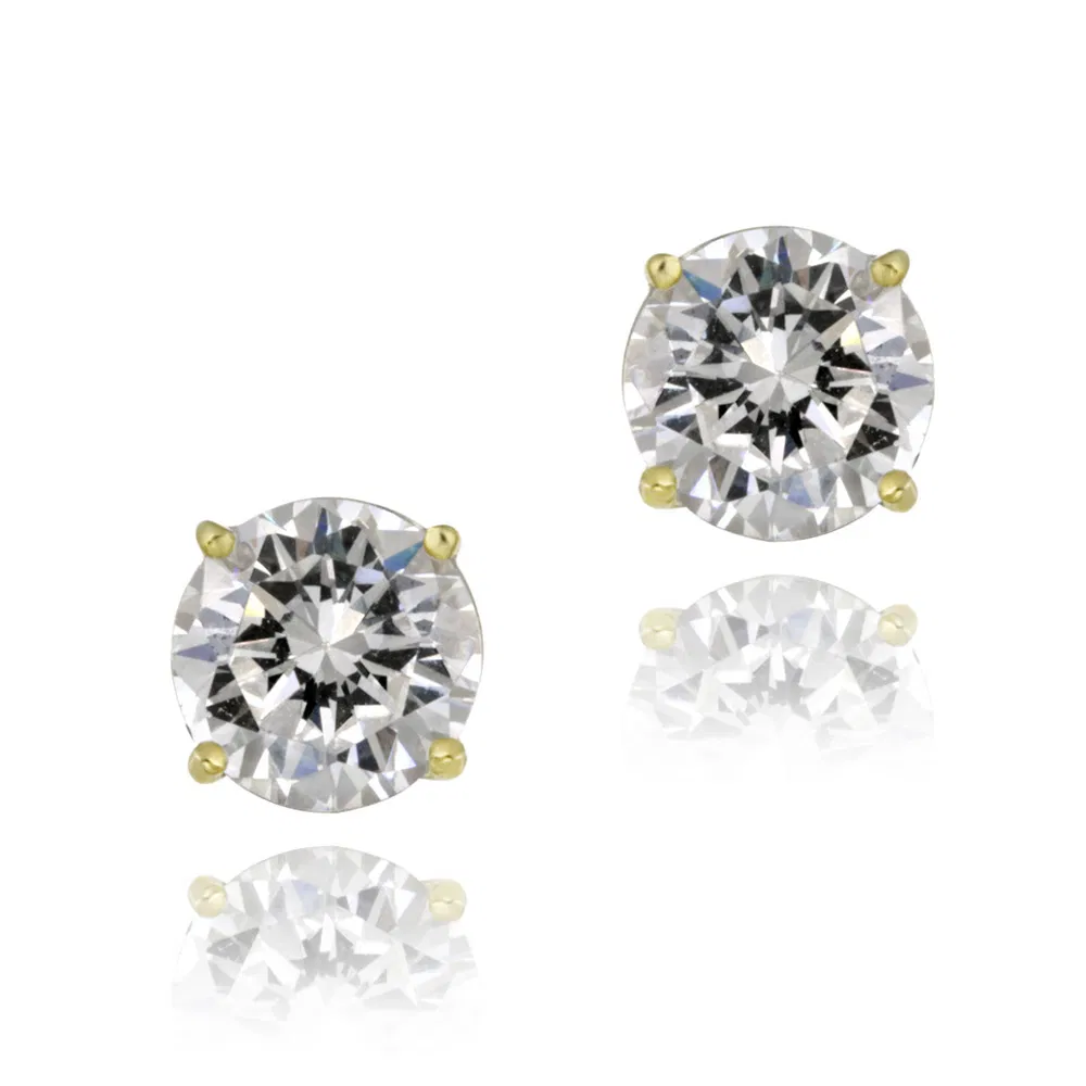 18K Gold Plated CZ Round Stud Earrings, 6mm - Grocery