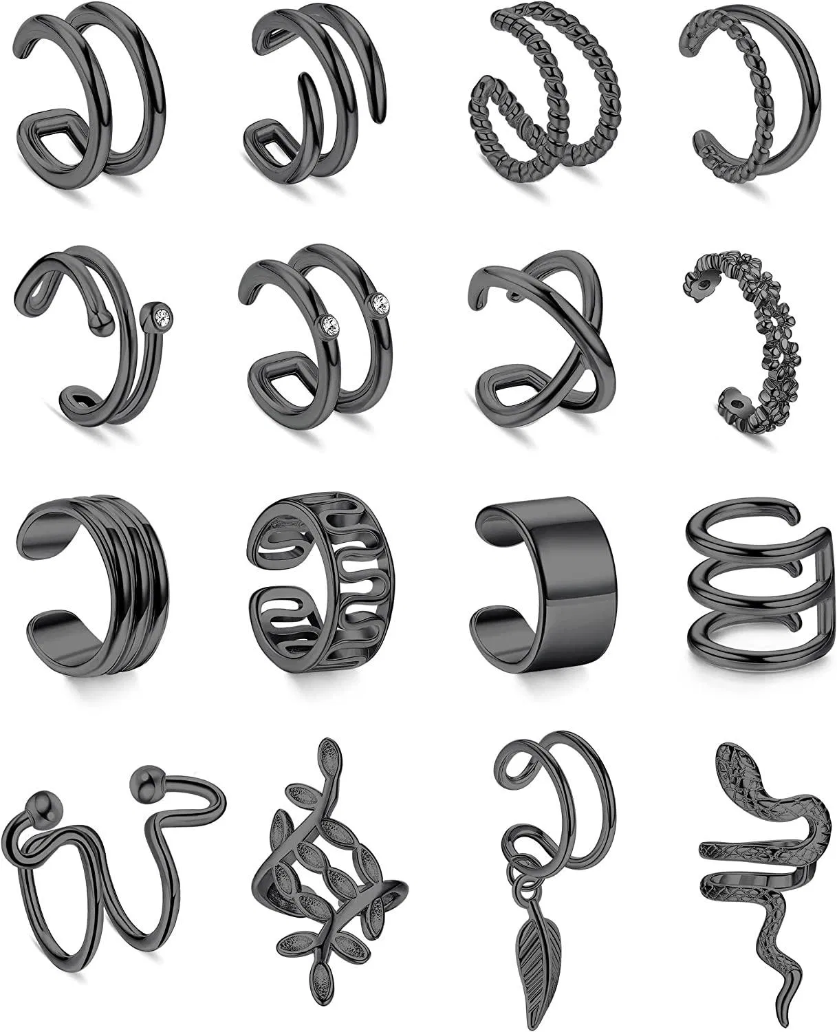 Sparkled Ear Cuffs Non Piercing Fake Helix Cartilage Earrings Cuff Adjustable Leaf Flower Snake Cuff Earrings for Women Multipacks - Grocery