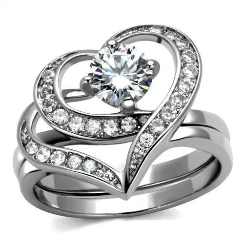 TK2868 - High polished (no plating) Stainless Steel Ring with AAA Grade CZ in Clear - Grocery