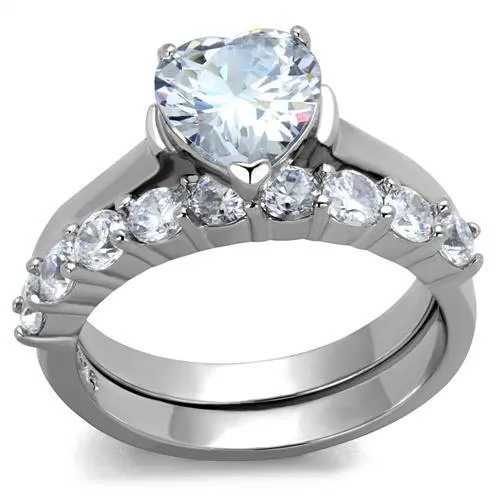 TK2176 - High polished (no plating) Stainless Steel Ring with AAA Grade CZ in Clear - Grocery