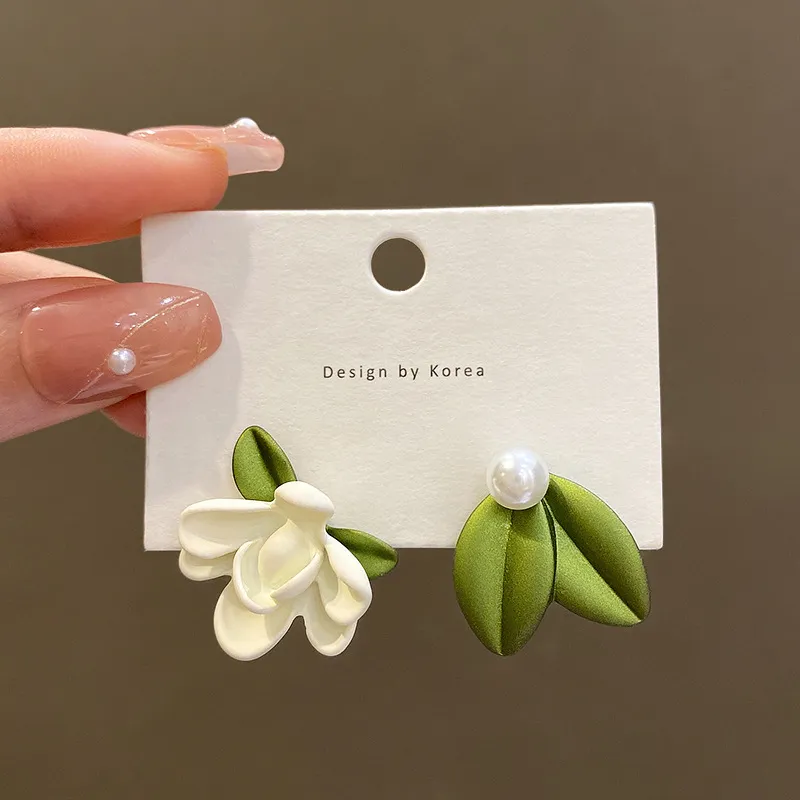 925 Silver Needle Asymmetric Pearl Earrings Female - Grocery