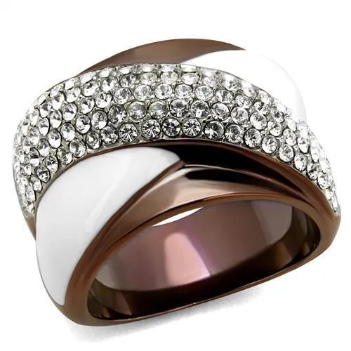 TK2765 - Two Tone IP Light Brown (IP Light coffee) Stainless Steel Ring with Top Grade Crystal in Clear - Grocery