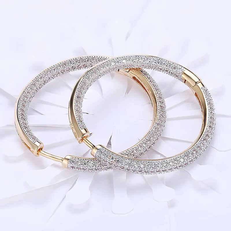 925 Silver 34mm 18K Gold Circle Hoop Earrings For Women Fashion Wedding Jewelry - Grocery