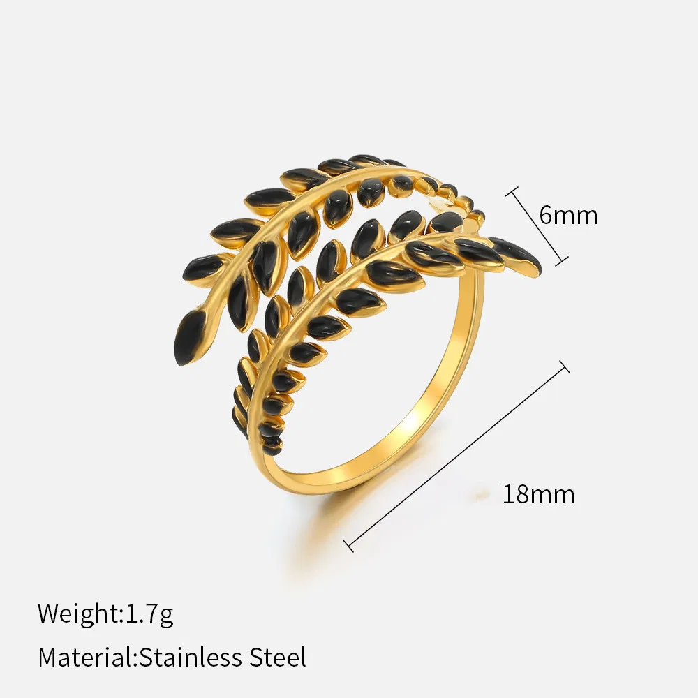 Women's Vintage Leaf Drip Oil Stainless Steel Ring Adjustable - Grocery