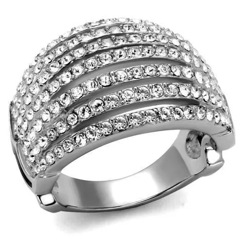 TK2901 - High polished (no plating) Stainless Steel Ring with Top Grade Crystal in Clear - Grocery