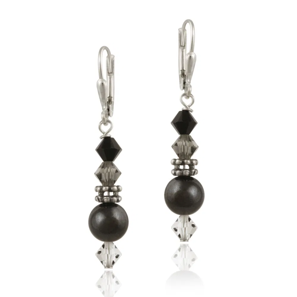 Sterling Silver Hemetite & Swarovski Elements Leverback Earrings - Grocery
