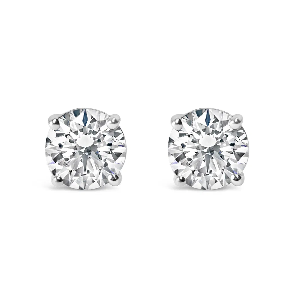 AGS Certified 14K White Gold 1.0 Cttw 4-Prong Set Brilliant Round-Cut Solitaire Diamond Push Back Stud Earrings (E-F Color, I1-I2 Clarity) - Grocery