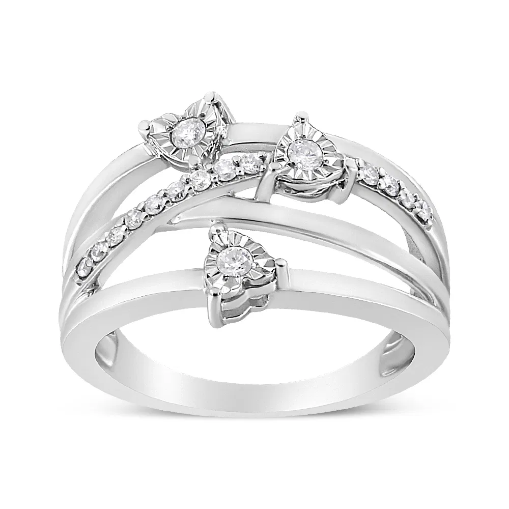 .925 Sterling Silver 1/5 Cttw Miracle-Set Diamond Heart Cross-Over Bypass Ring (I-J Color, I2-I3 Clarity) - Grocery