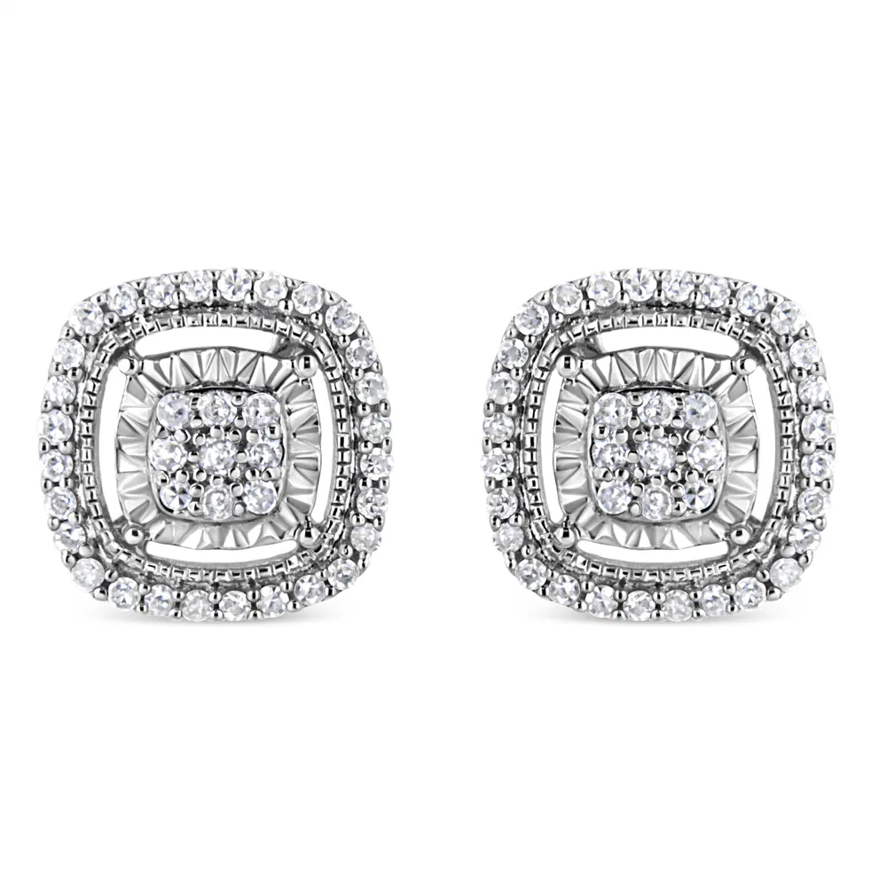 .925 Sterling Silver 1/4 Cttw Prong Set Round-Cut Diamond Cluster in Square Frame Stud Earring (I-J Color, I2-I3 Clarity) - Grocery