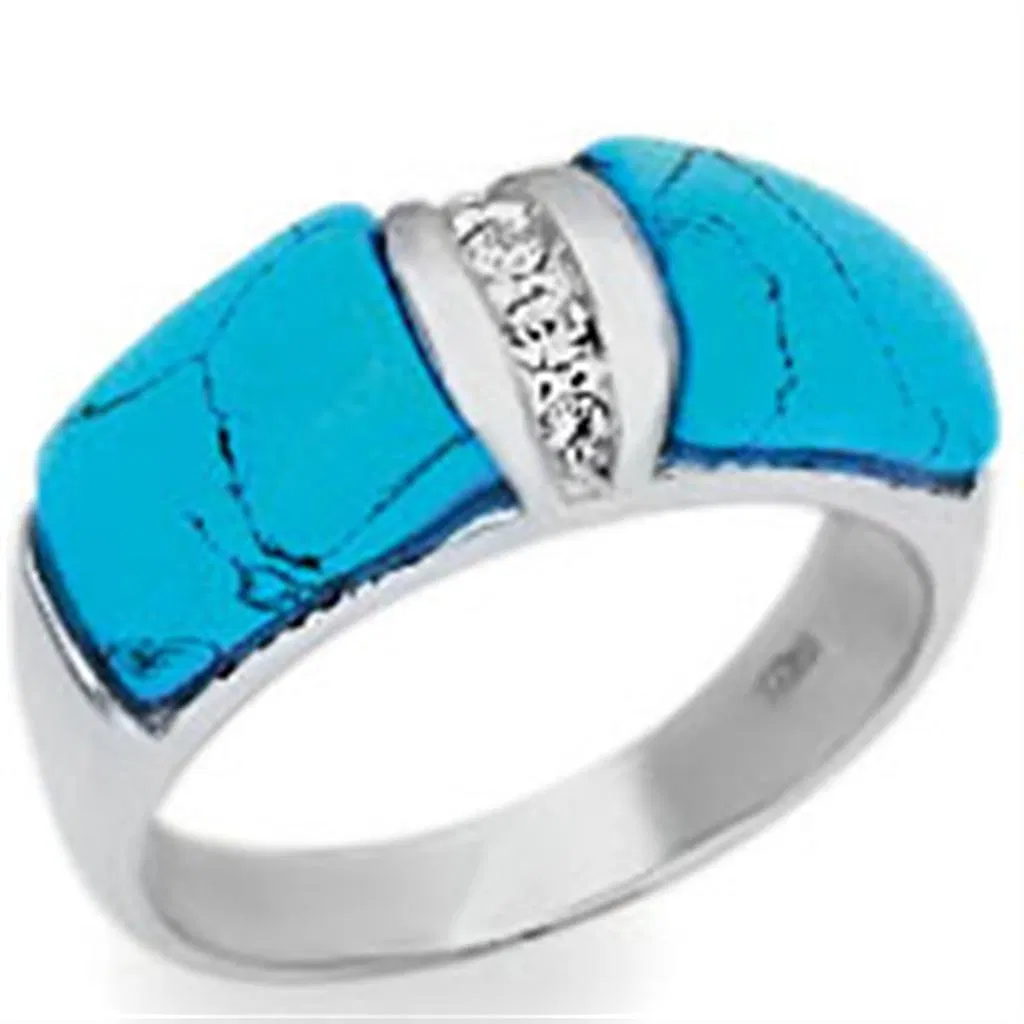 20611 - High-Polished 925 Sterling Silver Ring with Synthetic Turquoise in Sea Blue - Grocery