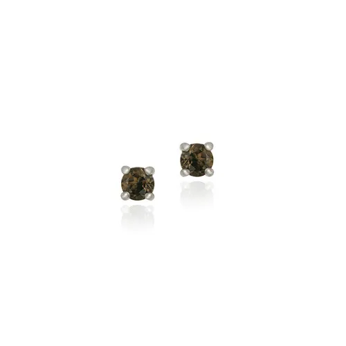 Sterling Silver Genuine Smokey Quartz 4mm Round Stud Earrings - Grocery