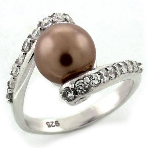 LOAS1162 - High-Polished 925 Sterling Silver Ring with Synthetic Pearl in Rose - Grocery
