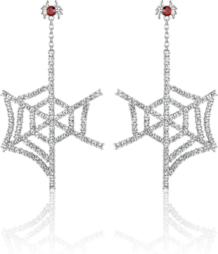 Halloween Element Crystal Earrings for Women Men Austria crystal Ghost Spider Bat Earrings Stainless Stud Earrings Halloween Party Jewelry - Grocery