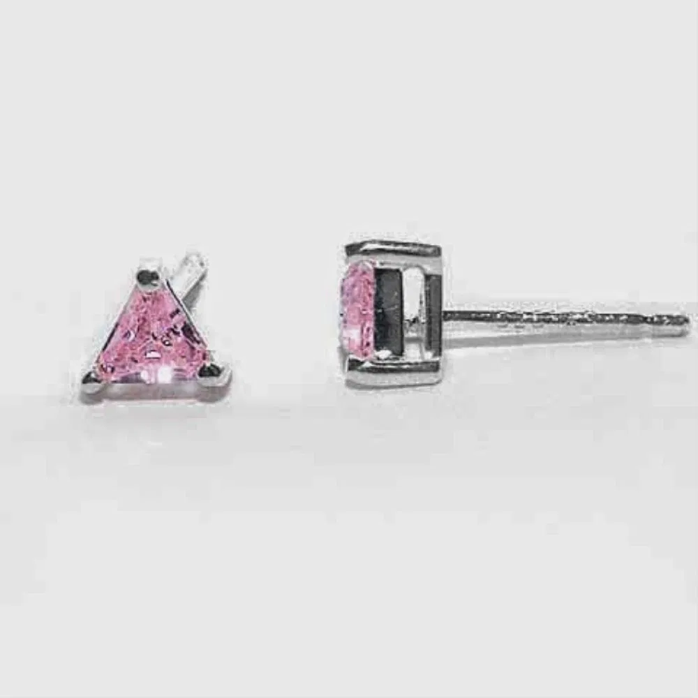 Sterling Silver Pink CZ Triangle Stud Earrings - Grocery
