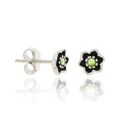 Sterling Silver .925 6mm Light Green Rhinestone Mini Kid Floral Flower Stud Earrings - Grocery