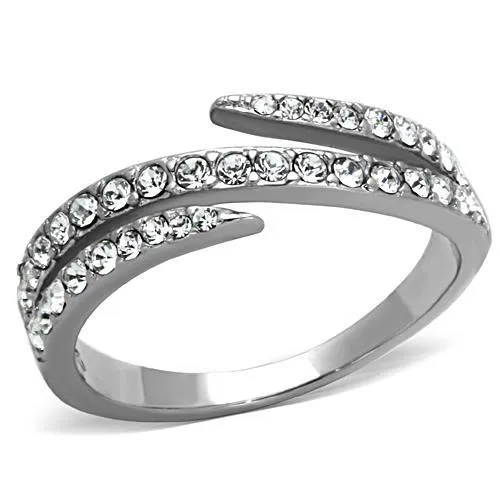 TK1338 - High polished (no plating) Stainless Steel Ring with Top Grade Crystal in Clear - Grocery