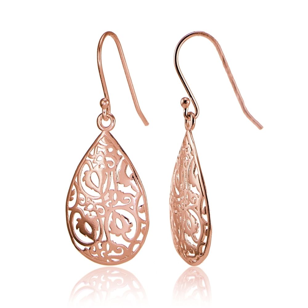Rose Gold Flashed Sterling Silver FiligreeTeardrop Earrings - Grocery