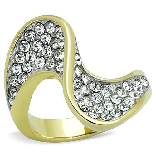 TK1549 - Two-Tone IP Gold (Ion Plating) Stainless Steel Ring with Top Grade Crystal in Clear - Grocery