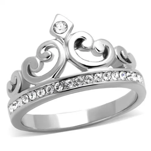 TK1821 - High polished (no plating) Stainless Steel Ring with Top Grade Crystal in Clear - Grocery