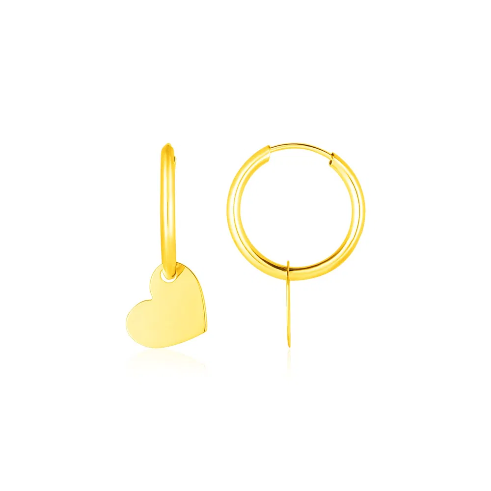 14K Yellow Gold Hoop Polished Earrings with Hearts - Grocery