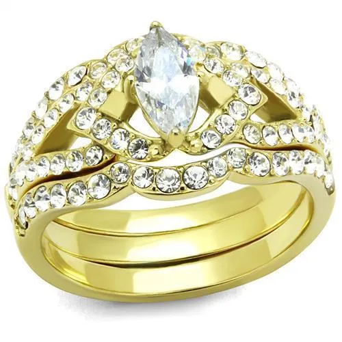 TK2743 - IP Gold(Ion Plating) Stainless Steel Ring with AAA Grade CZ in Clear - Grocery
