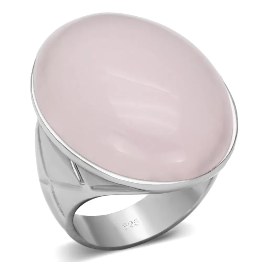 LOAS865 - Rhodium 925 Sterling Silver Ring with Precious Stone PINK CRYSTAL in Light Rose - Grocery