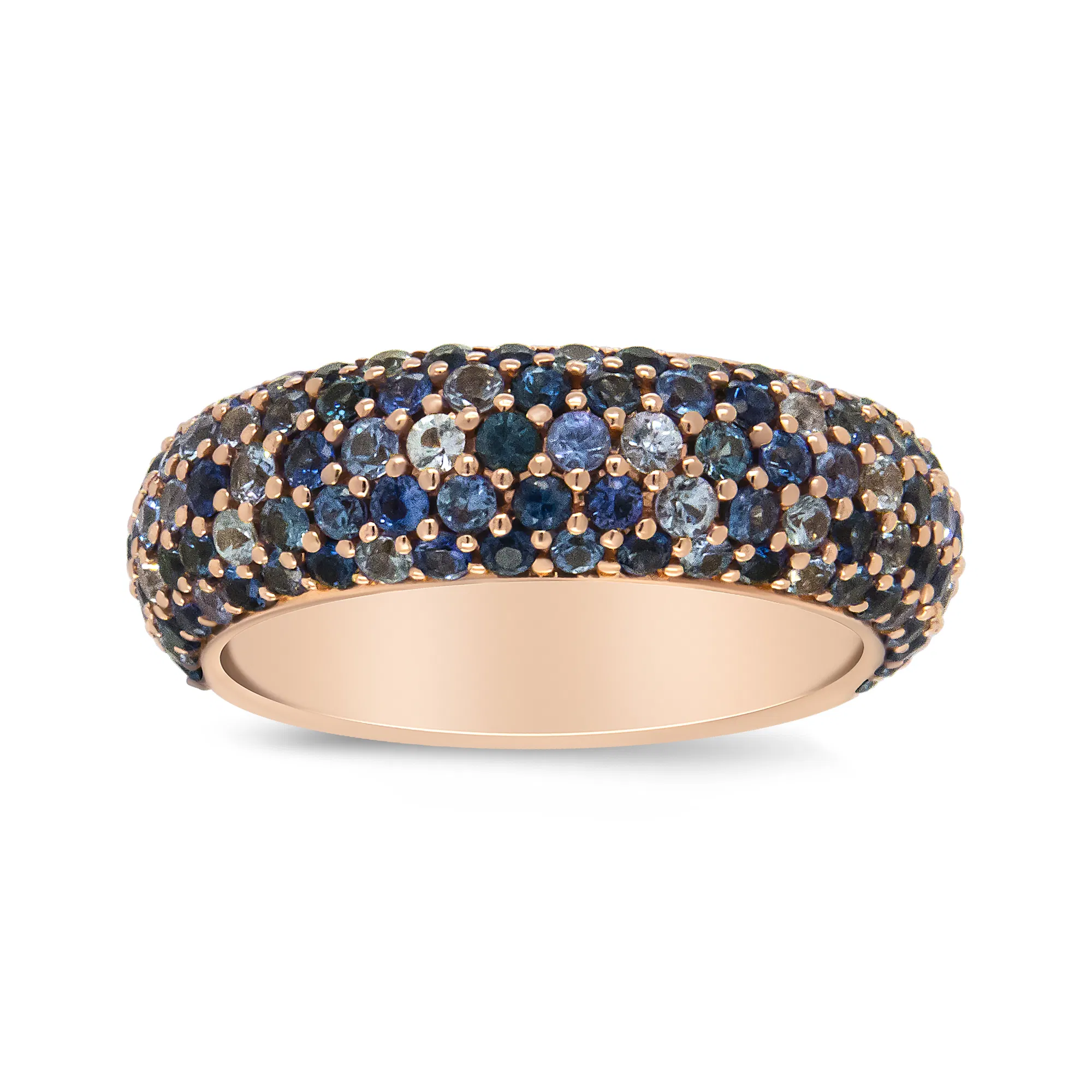 18K Rose Gold Multi Row Blue Sapphire Domed Top Band Ring - Ring Size 7 - Grocery