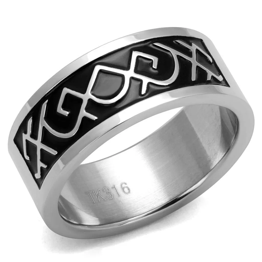 TK2921 - High polished (no plating) Stainless Steel Ring with Epoxy in Jet - Grocery